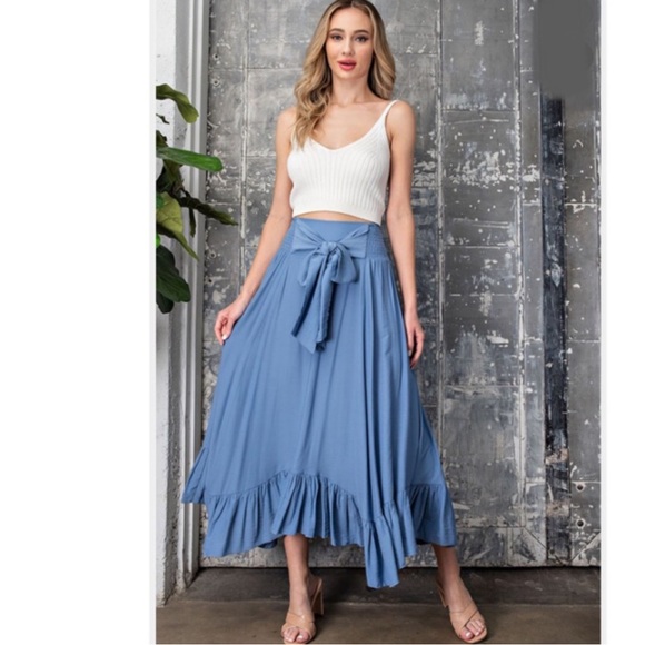 Tie Waist Ruffle Trim Maxi Skirt - Picture 1 of 5